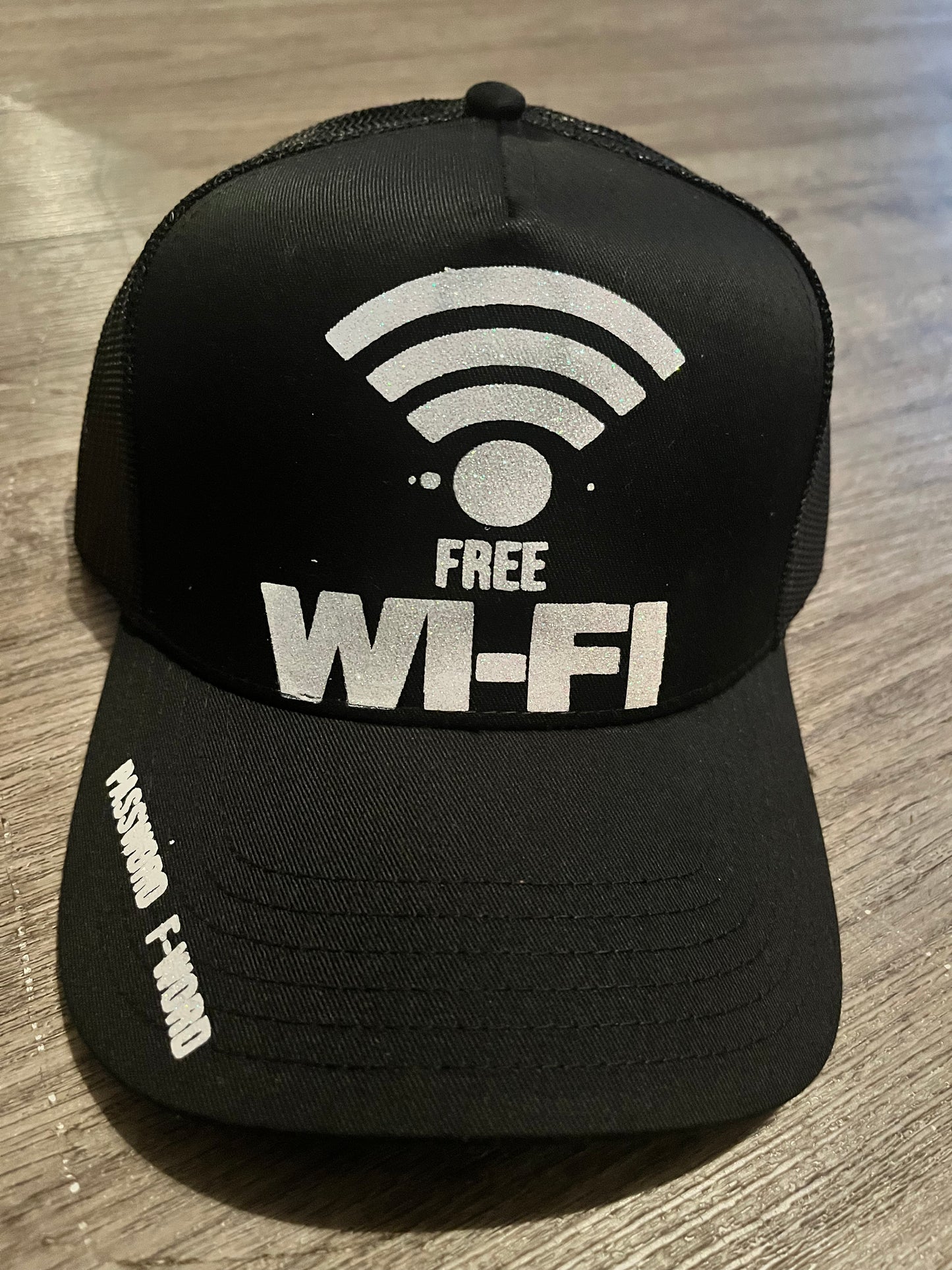 Black and White Glitter "Free Wifi" Trucker