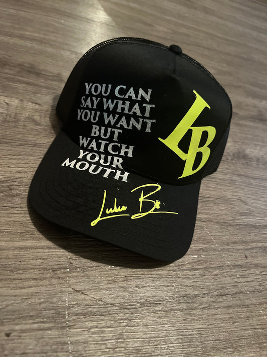 Black and Lime Green "Quote" Trucker